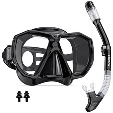 Snorkel Set Adult, HiiPeak Scuba Diving Mask & Dry Top Snorkel - Black