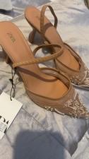 Nude Mesh Embellished Sling Back Kitten Heels Zara Dupe Size 6