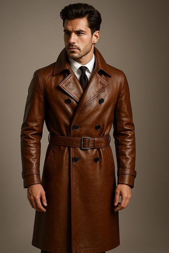 Handmade brown leather trench - handmade,