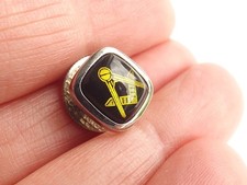 Masonic Dress Shirt Stud Button Silver Tone with Black and Yellow Compass Design