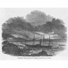 IRELAND Wreck of the Vanguard Steamer off Cork Lighthouse - Antique Print 1844