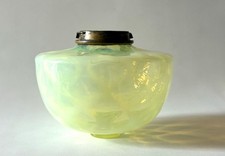Antique Vaseline Glass Oil Lamp Font Opal Hinks Collar James Powell Era