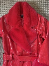 Red Faux Fur And PVC Full Length Coat Size 8