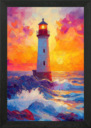 Lighthouse sunset framed wall - sunset,