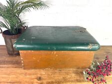 Vintage Rustic French Green Vinyl Gym Vault Box Pommel Horse Foot Stool Pouffe