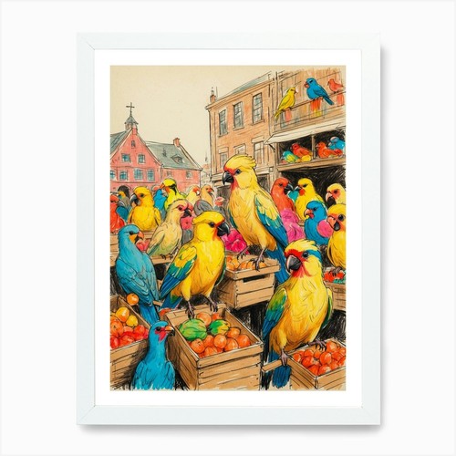 Colorful parrots art print - parrots,