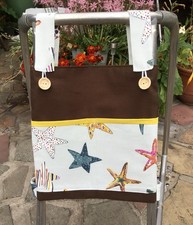 BAG FOR WALKING /ZIMMER FRAME STRONG COTTON FABRIC 3 POCKETS BROWN /STARFISH