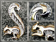 Vintage Squirrel Brooch Yellow & White Gold Plated, Made With Swarovski Crystals