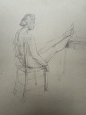 Mid Century Nude Of A Seated Woman - Life Drawing Dated 1951 