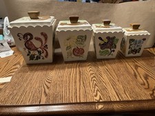 Vintage Hand Painted Kitchen Canister Set Of 4