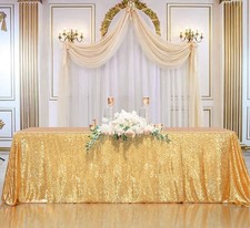 Gold Sequin Tablecloth Seamless 90x132inch Rectangle Sequence Table Overlays ...
