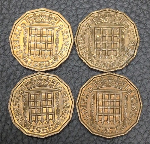 Three pence coins - 4x,