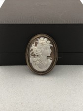Antique Shell Cameo Brooch Pin Gold Tone Hand Carved Detailed Lady Jewellery