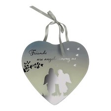 NEW FRIEND HEART SHAPED HANGING MIRROR PLAQUE MESSAGE GIFT HOME DECOR PRESENT