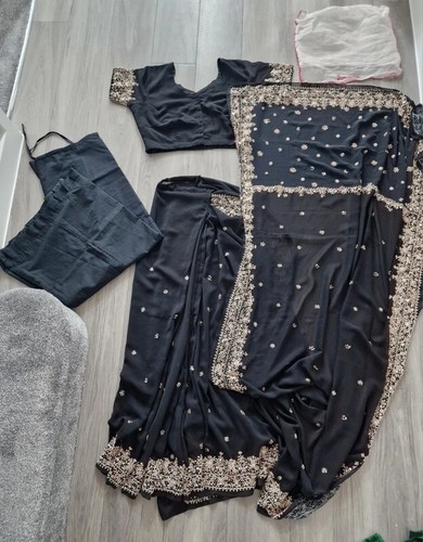 Sari saree black gold - saree, &