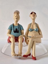 Shelf Sitting Ceramic Figurines / Ornaments Man and Woman Holiday Beach Novelty 