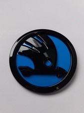 Skoda 90mm Gloss Black & Blue Badge Top Quality Free P&P