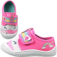 GIRLS PINK GLITTER UNICORN CANVAS PLIMSOLL PUMPS BABY FIRST STEPS SHOES SIZE