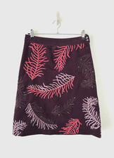 White Stuff Skirt Purple Velvet A-Line Feather Embroidered Autumn UK 8