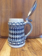 Bavarian Pewter Lidded Stein German blue grey diamond cut 500ml -  half litre 