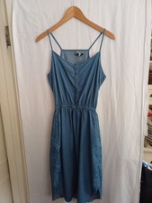 Women's NEW LOOK Blue Denim Spaghetti Strap Stud Botton Front Size 12