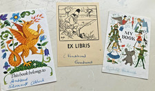3 x vintage Book Plates dragon