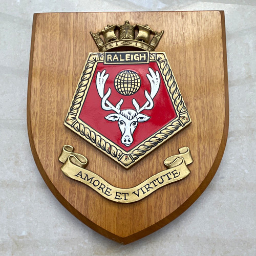 Hms raleigh crest plaque - hms,