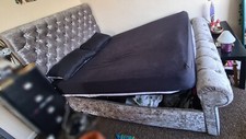 Double Bed Frame Ottoman Storage Crushed Velvet Grey Silver