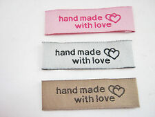 24 "Handmade With Love" Fabric Labels 50mm (2" inch) Sew On Clothing Labels Tags