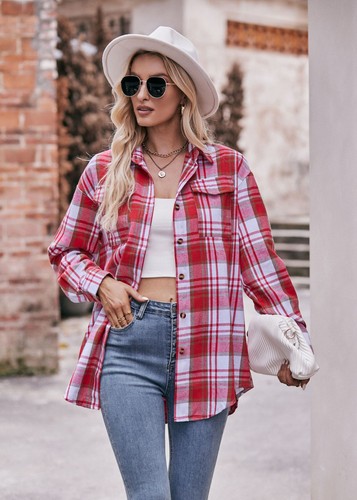 Ladies check blouse casual - check,