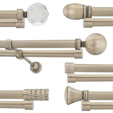 Antique Brass Double Curtain Pole 19/19mm Metal Rod With Finials Classic