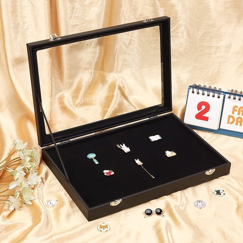 Black velvet display case with - black,