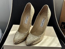 Jimmy Choo 124 Victoria Coarse Glitter Fabric Champagne Size 38