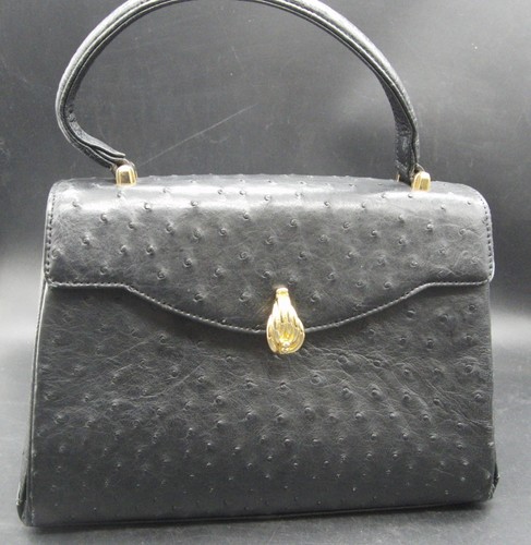 Vintage black ostrich - black, leather