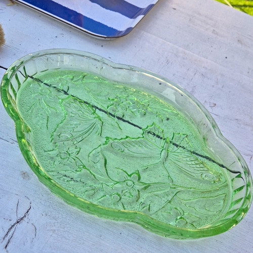 Unmarked green pressed glass - pressed,