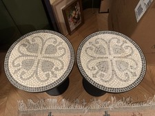 Two Black Metal Pedastal Tables with Mosaic Design - A Pair