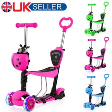 5 in 1 Kids Push Scooter Adjustable Height Removable Seat LED Flashing 3 Wheels