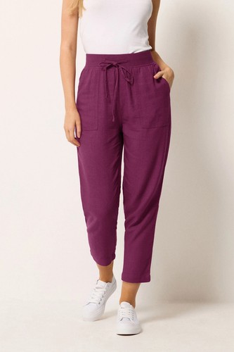 Berry purple linen cropped - purple,