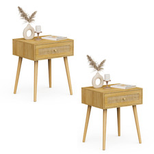 Bedside Tables Set of 2 Rattan Drawers, Side Table with 1 Drawer, VonHaus
