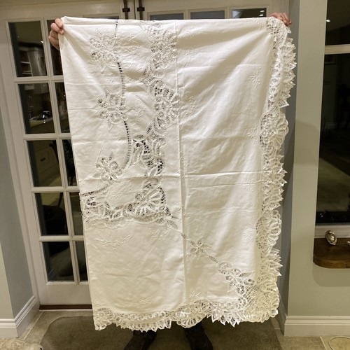 White cotton and lace - cotton, table