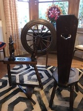 Vintage Handmade Original Harry Pouncey Spinning Wheel With Chair