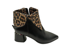 Betsy Black Ankle Boots with Leopard Print Cuff UK Size 7 EU 40 Pre-Loved