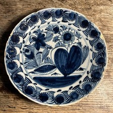 Antique 18th century Dutch Delft Tin glazed Dish plate blue and white floral