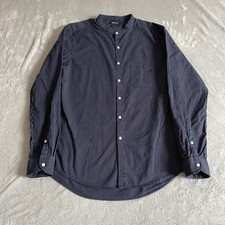 Replay Shirt Mens Medium Blue Striped Grandad Collar Button Up Cotton Regular