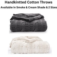 Super Chunky Hand Knitted Cotton Blanket Bed Sofa for Throws, 2 Color & 2 Sizes
