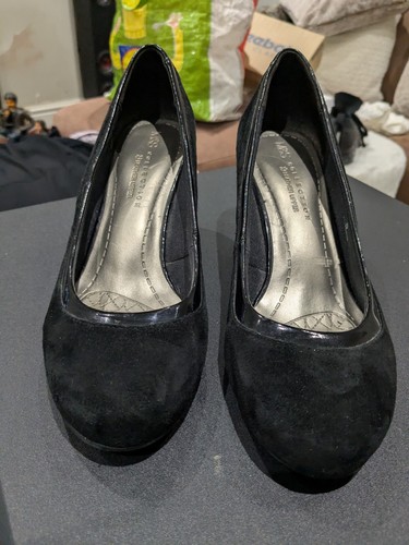 Black suede block heel - black,
