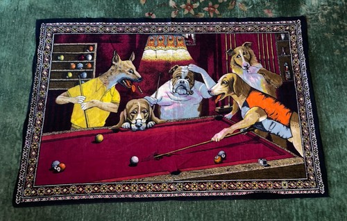 Vtg velvet dogs playing - vtg,