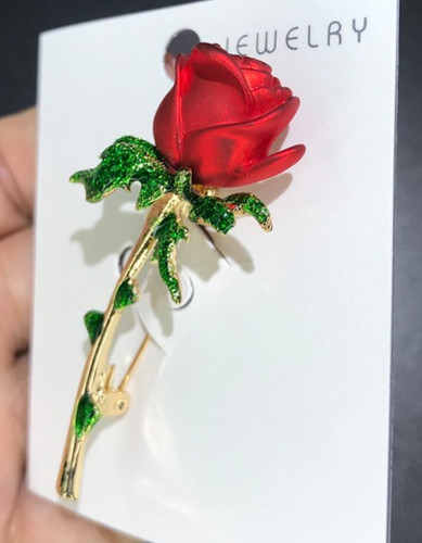 Red rose flower brooch pin - rose,