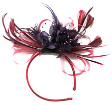 Burgundy and Dark Purple Fascinator on Headband UK Wedding Ascot Races Loop