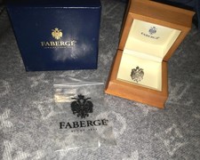 Original Faberge Sterling Silver 925 Pin/Brooch w/ Burl Wood Jewelry Box - NEW! 